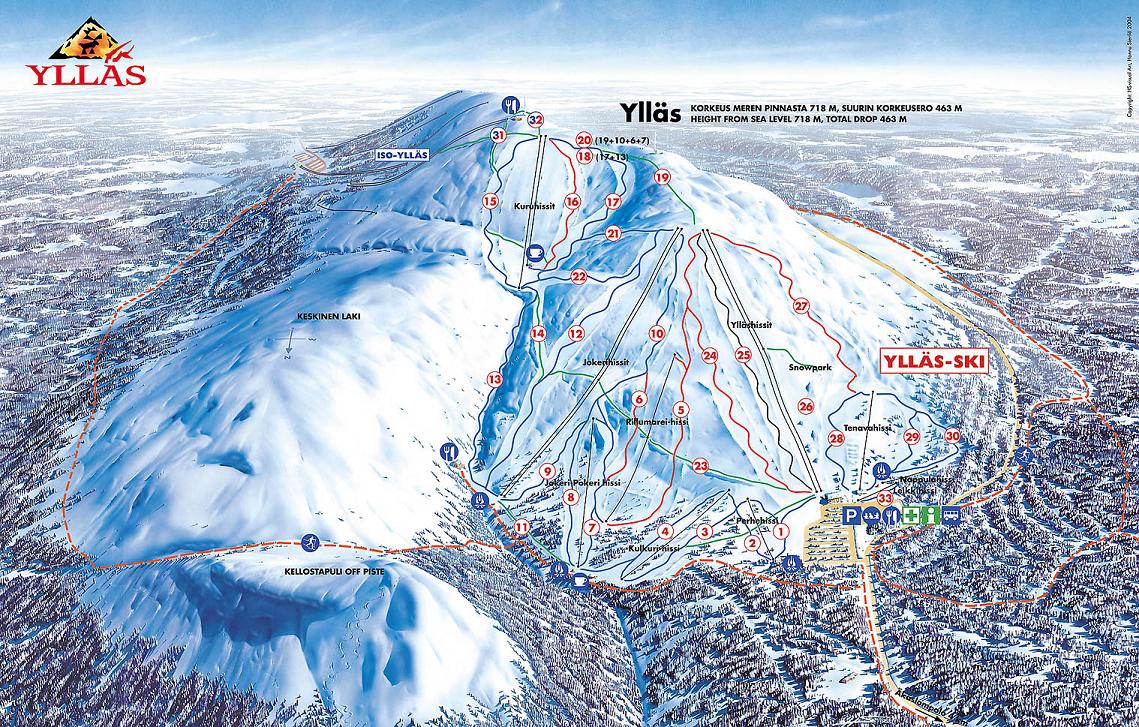 mapa ośrodka narciarskiego w Yllas w Finlandii